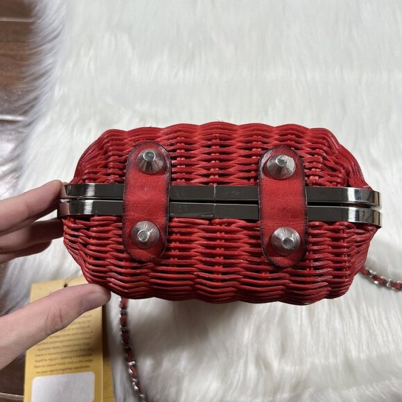 Patricia Nash One Size Red Papaya Wicker Melfi Oval Clam Bag Purse Crossbody - Picture 15 of 16